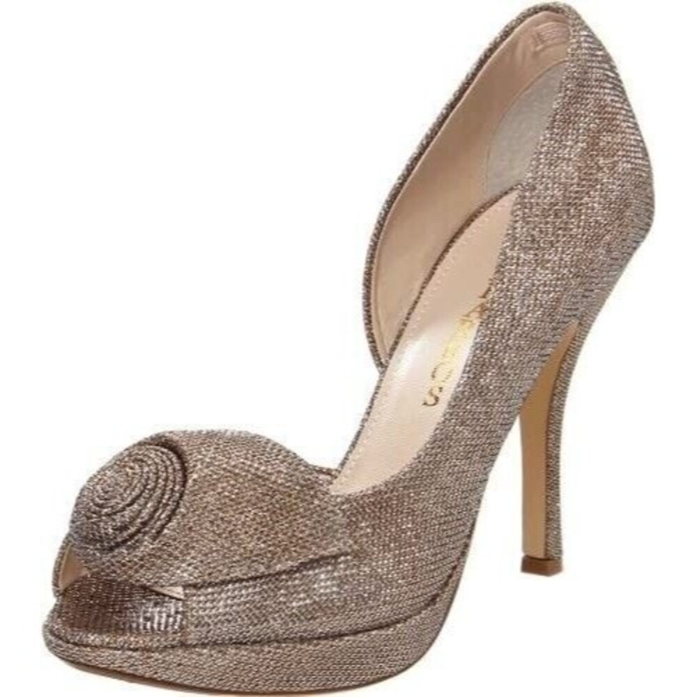 Rose Gold‎ Caparros Baldwin Peep Toe D'Orsay Heels Formal Wedding 6.5 Glitter